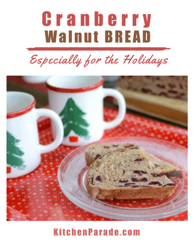 Cranberry Walnut Bread ♥ KitchenParade.com, special for the holidays, a European-style, barely sweet yeast bread studded with dried cranberries and toasted walnuts. Recipe, insider tips, nutrition and Weight Watchers points included. Cranberry Walnut Bread ♥ KitchenParade.com, special for the holidays, a European-style, barely sweet yeast bread studded with dried cranberries and toasted walnuts. Recipe, insider tips, nutrition and Weight Watchers points included.