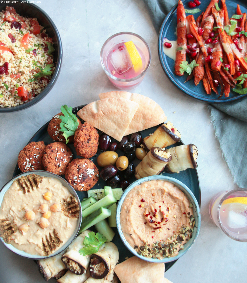 Arabic Plate / Hummus, Carrots, Couscous, Falafel | whatinaloves.com