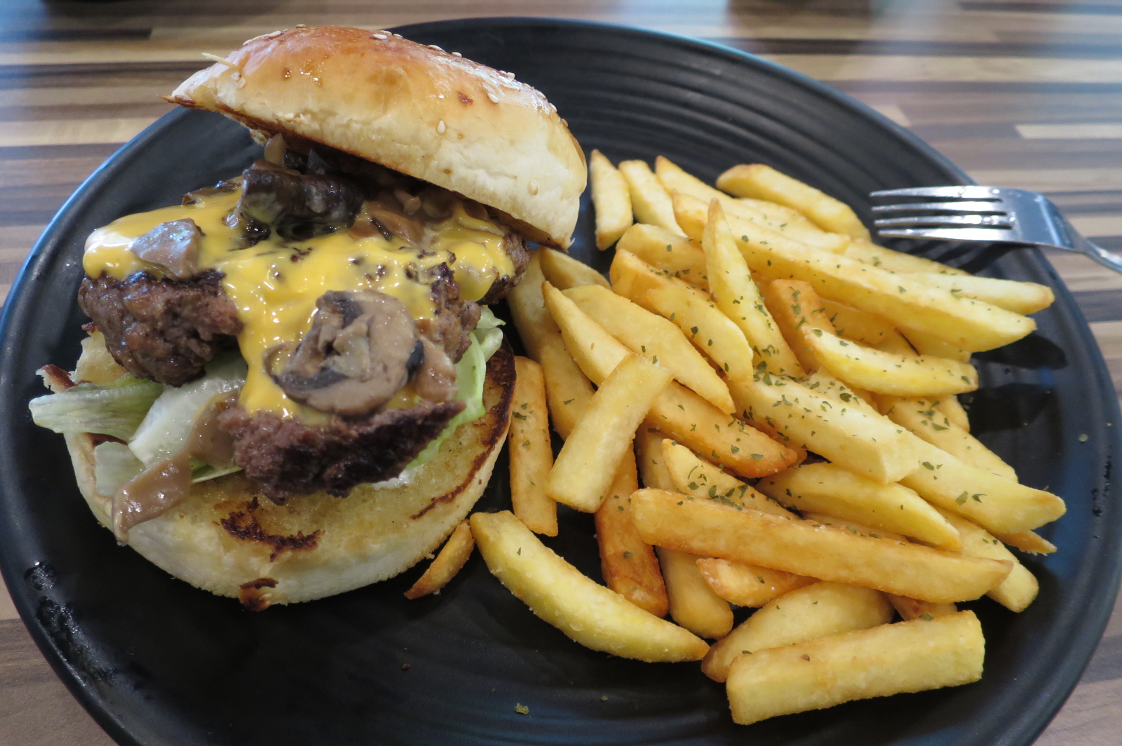 Small Potatoes Make The Steak Look Bigger A truffle mushroom beef