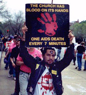 Miguel M. Morales at an ACT UP protest in St. Louis, Mo.