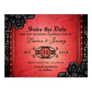 Red and Black Gothic Save the Date PostCard