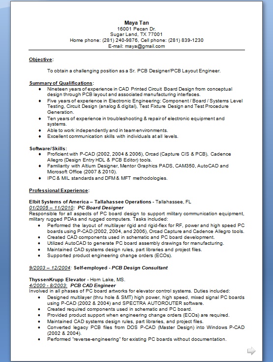 PCB CAD Engineer Sample Resume Format in Word Free Download