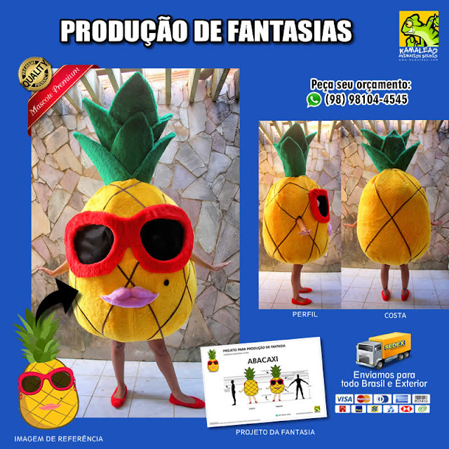 MASCOTE - Fantasia de Abacaxi Fruta Tropical de Óculos desfile de moda Feminina