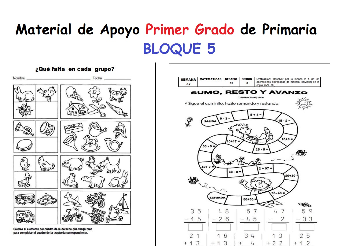 Primer Grado de Primaria Actividades de Apoyo al Bloque 5 Planeaciones Gratis