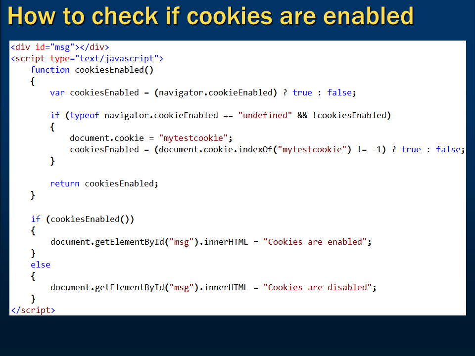 Sql server, .net and c# video tutorial: How to check if cookies are enabled
