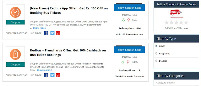 Discount coupons redbus