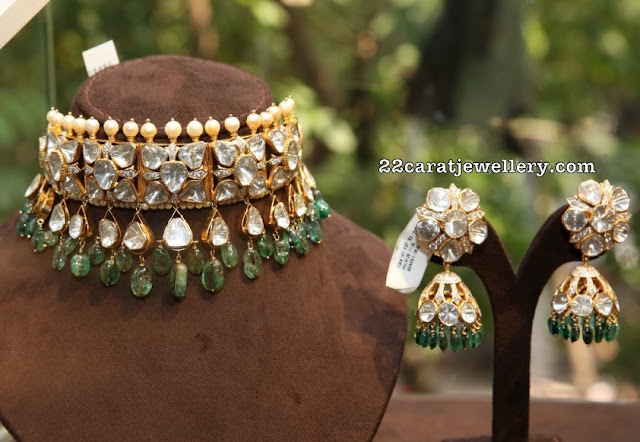 Kundan Choker Jhumkas by Nikitha Jewellers Kundan Choker Jhumkas by Nikitha Jewellers