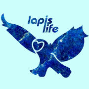 lapis life Logo von lapis life: Eine lapislazuli Eule auf türkisem Hintergrund.