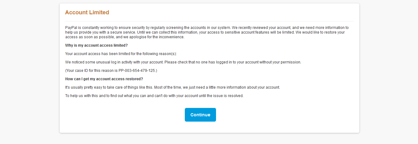 Your account is limited. We Noticed some unusual activity.