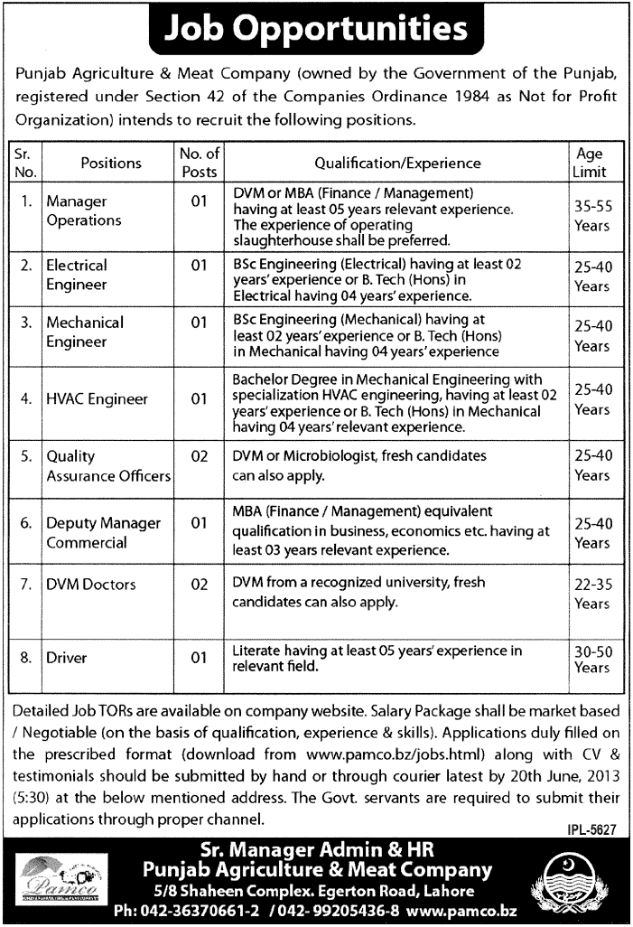 Punjab Agriculture & Meat Company Lahore Jobs Jobs in Pakistan ,Dawn,Jang,Express,News