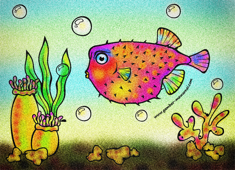 Gambar Mewarnai Ikan Buntal - Contoh Gambar Mewarnai