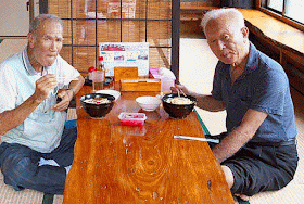 elderly men, Okinawa soba noodles,restaurant, tatami mats