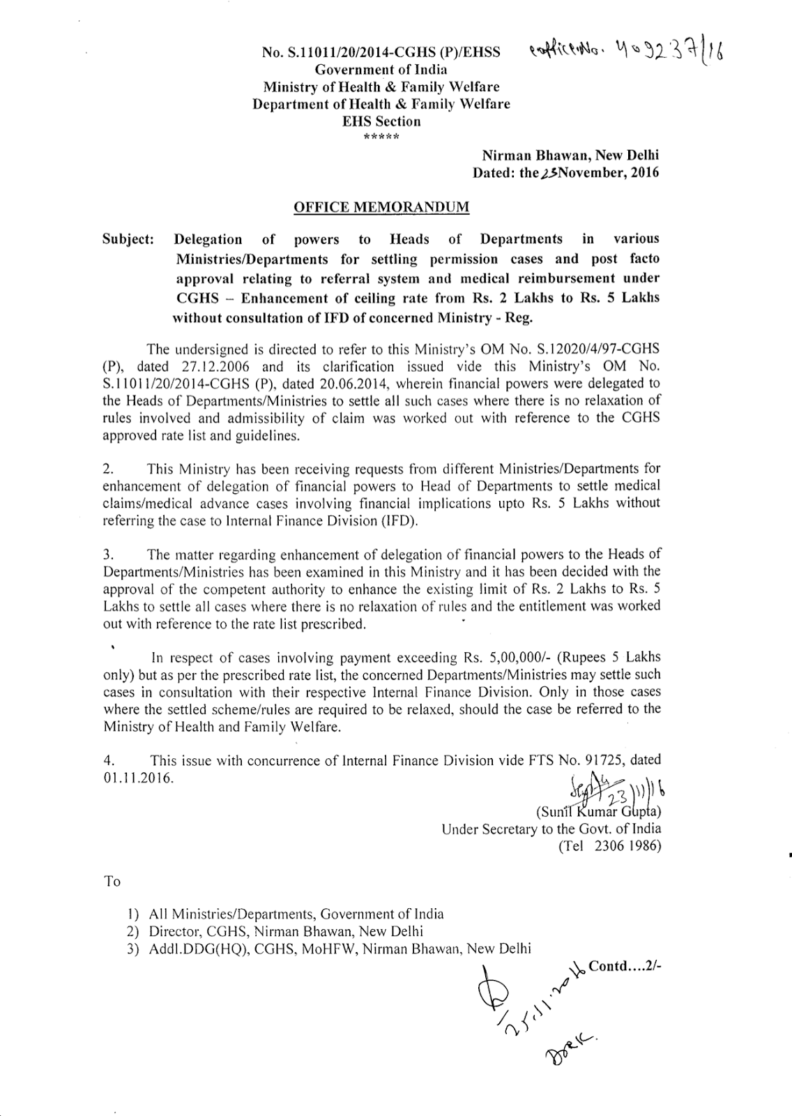 CGHS Medical Reimbursement Enhanced to 5 lakhs India Post Updates