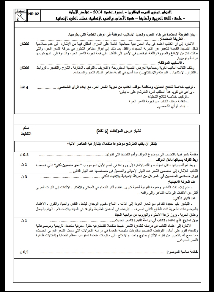 الامتحان الوطني الموحد للباكالوريا، مادة اللغة العربية، مسلك العلوم الإنسانية / الدورة العادية 2014