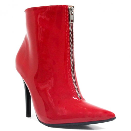 Bota Via Marte Ankle Boot Salto Alto Verniz bota vermelha