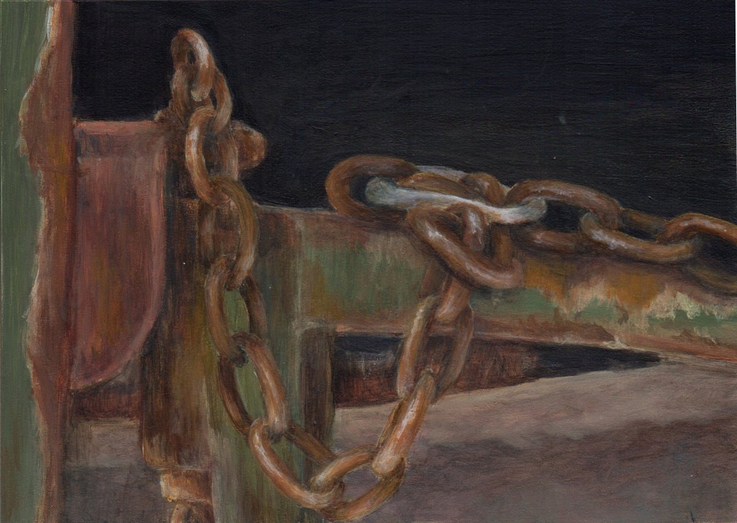 Debbie Shirley Art Chained Still Life Painting of Old Rusty Chain