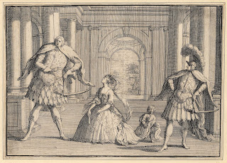 Gaetano Berenstadt (right) in a caricatured impression of his performance in Handel's Flavio