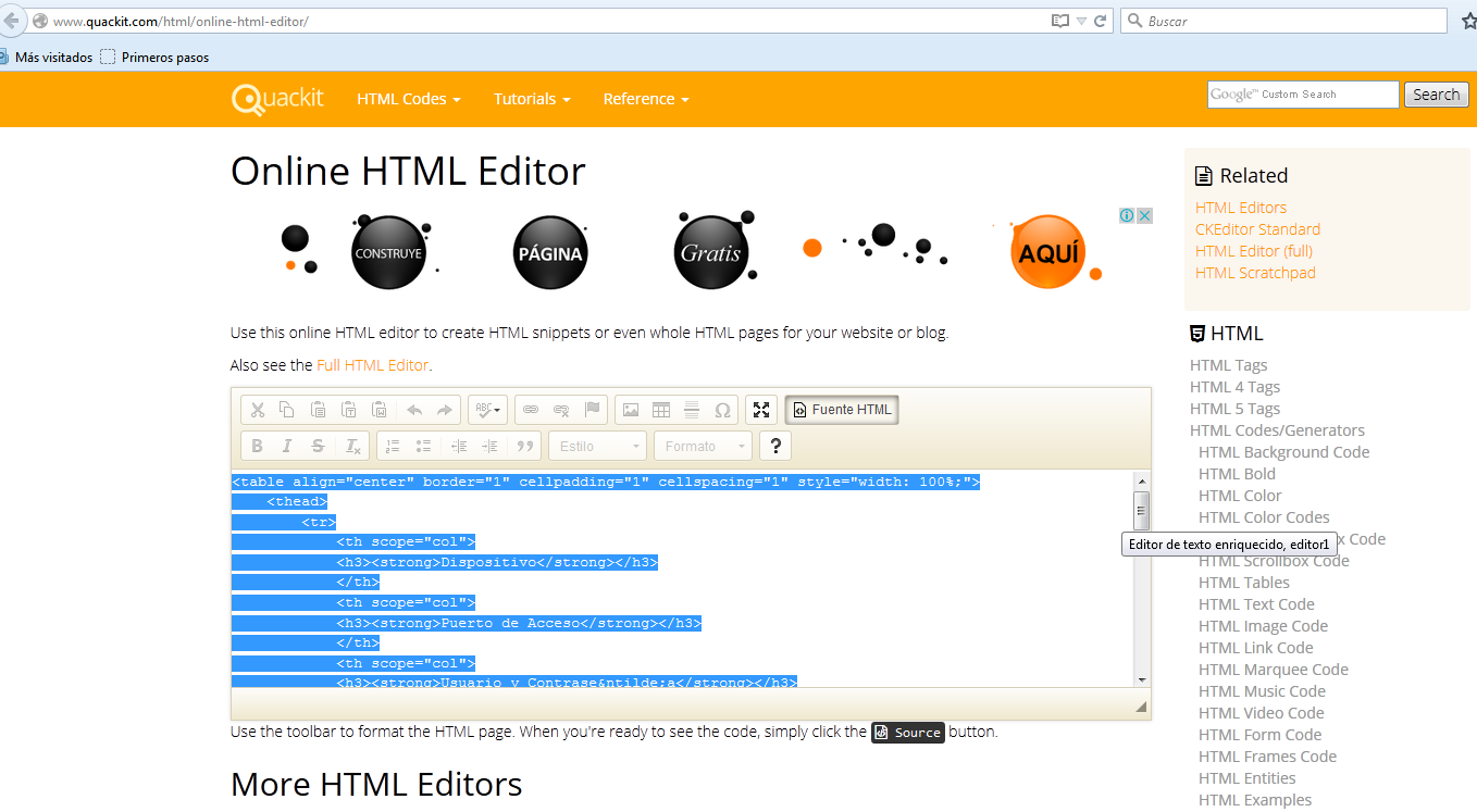 Cursos 15 Editor html online