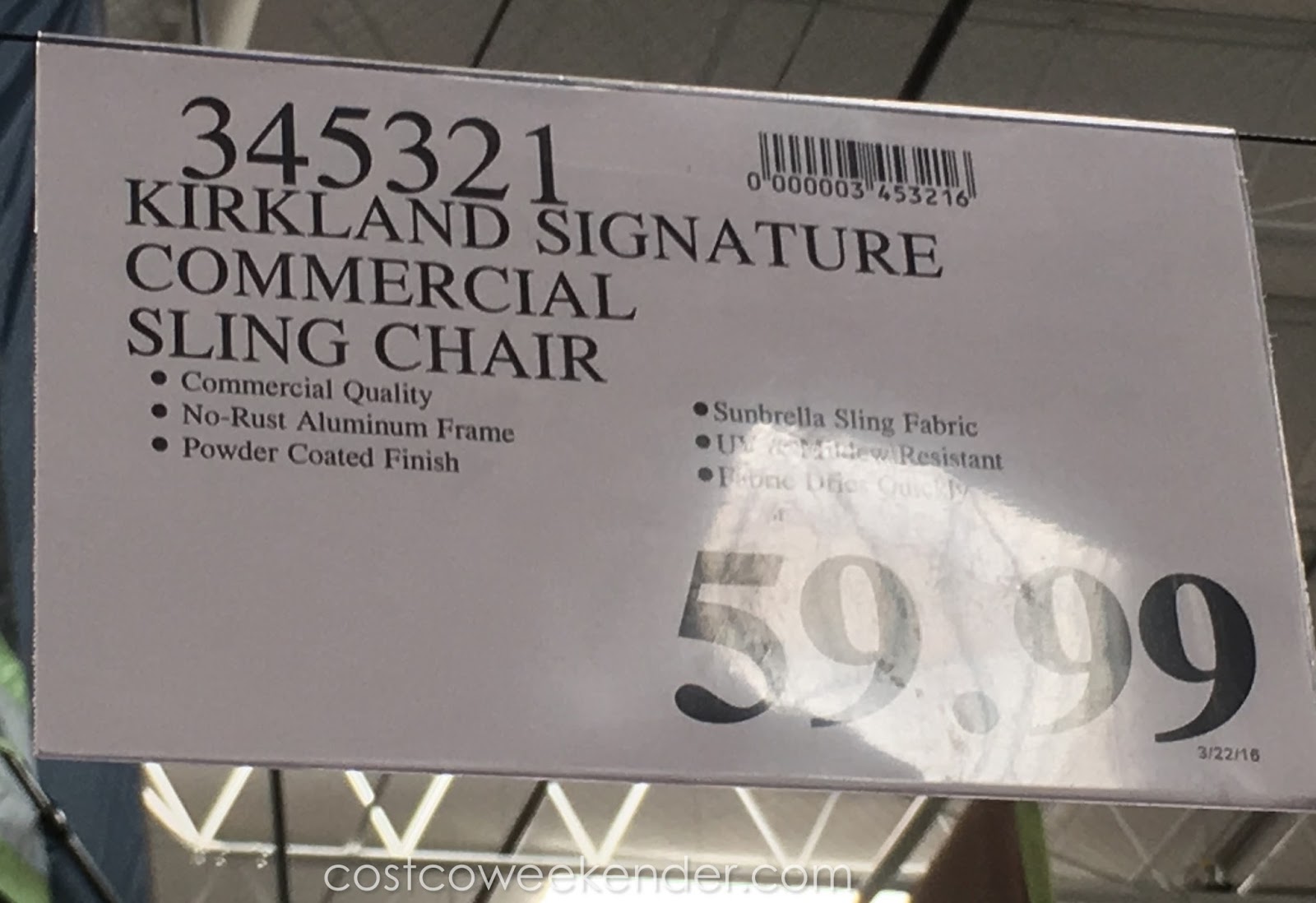 Kirkland Commercial Sling Chair Costco Weekender Costco 345321 Deal For The Kirkland Commercial Sling Chair At
