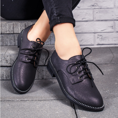 Pantofi casual femei negri moderni cu pietricele la reducere