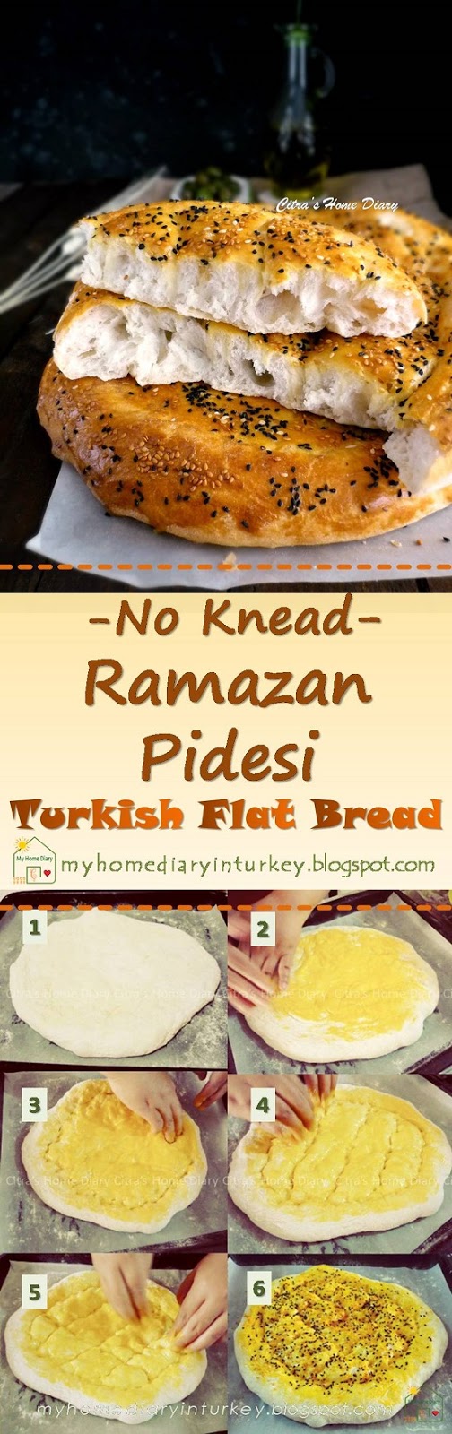 No knead Ramazan Pidesi / Turkish Pide bread (flat bread) with step by step pictures | Çitra's Home Diary. #ramazanpidesi #pidebread #turkishbread #flatbread #turkishfood #turkishflatbread #turkishpide #rotipide #rotiturki #ramadhanmenu No knead Ramazan Pidesi / Turkish Pide bread (flat bread) with step by step pictures| Çitra's Home Diary