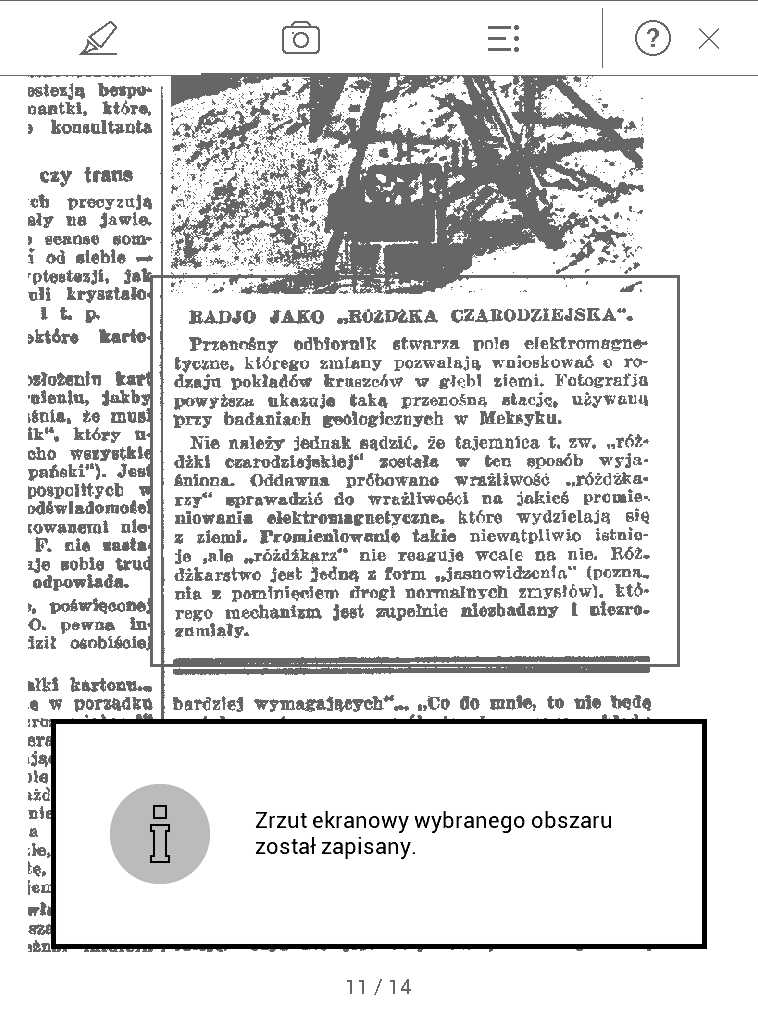 PocketBook Aqua 2 – zapisywanie notatki w formie zrzutu ekranu