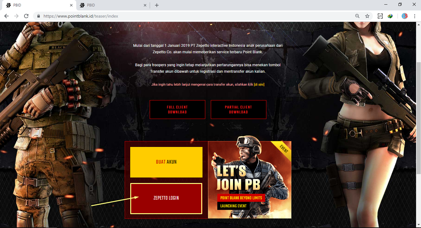 cara memindahkan akun pb garena ke zepetto dengan mudah Cara Transfer Akun Point Blank Garena ke Zepetto