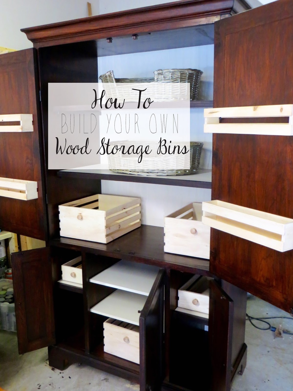 The Project Lady DIY Make Your Own Wood Storage Bins + TV Armoire