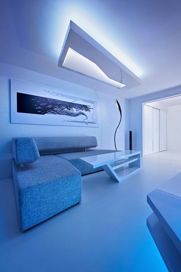 Renovated white apartment with futuristic interior design