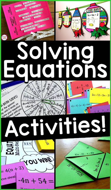 solving equations activities solving equations coloring activities math pennants task cards spin to win games puzzles sum em cut and paste