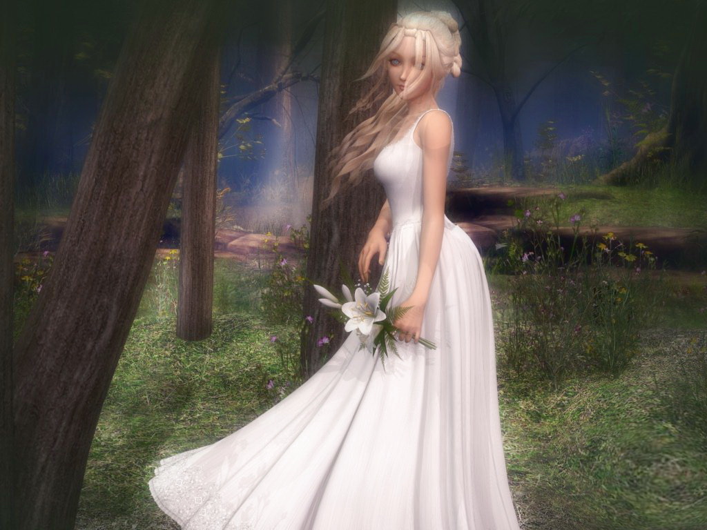 Как любить свою эльфийскую невесту. Платье эльфийки. Свадебные платья в стиле фэнтези. Девушка в белом платье.