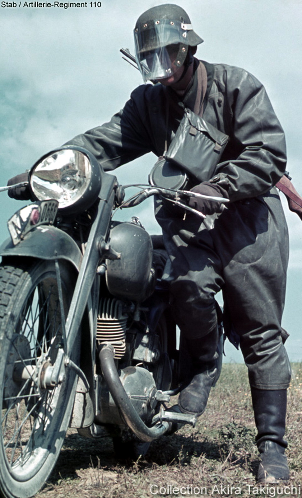 World War II in Color: German Motorcycle Messenger in the Eastern Front
