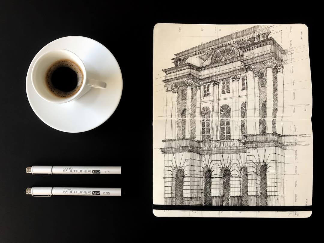 11-Staszic-Palace-Mariusz-Uryszek-Ink-Architectural-Urban-Sketches-www-designstack-co