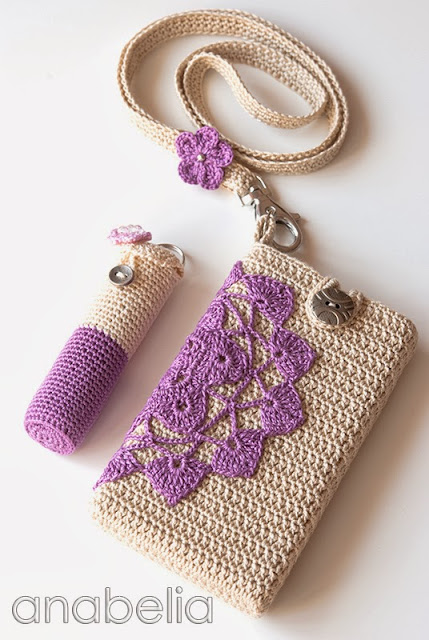 Crochet smartphone and lipstick covers by neckband by Anabelia