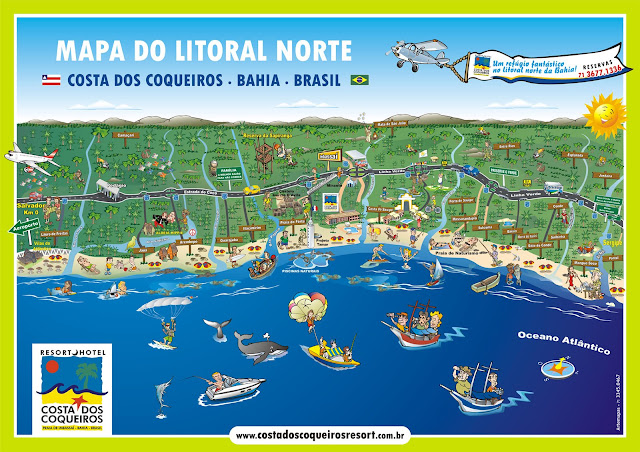 Mapa turístico do Litoral Norte da Bahia