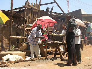 the sale of leaves in the market in Meru, Kenya