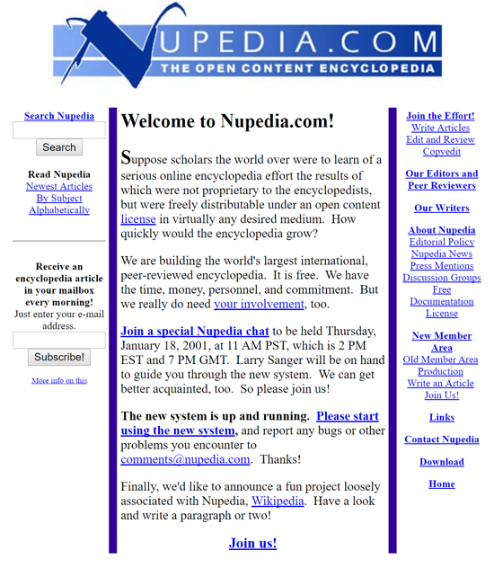 Nupedia announces Wikipedia