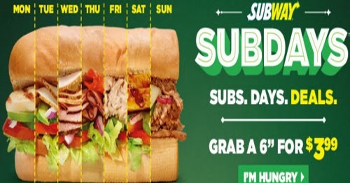 Canadian Daily Deals: Subway SubDays Subs Days Deals