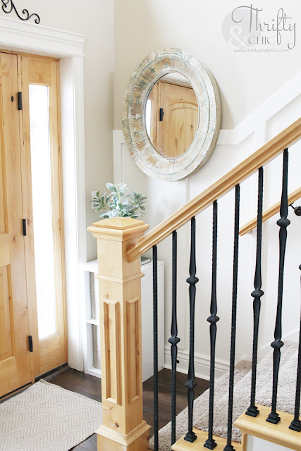 DIY board and batten staircase makeover. DIY stair makeover. How to hang board and batten on stairs. Staircase board and batten tutorial. Staircase ideas. Entry way decor and decorating ideas. Staircase decor and decorating ideas. Two story entryway ideas. Two story entry way ideas.