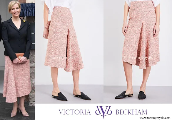 Countess Sophie wore Victoria Beckham Tweed Side Drape Midi Skirt