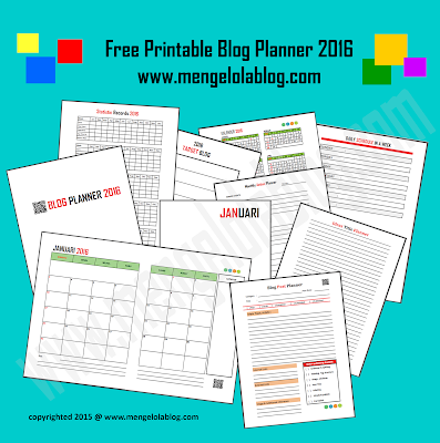 Halaman dan isi printable Blog Planner 2016