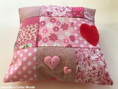 Simple heart themed patchwork cushion sewing project