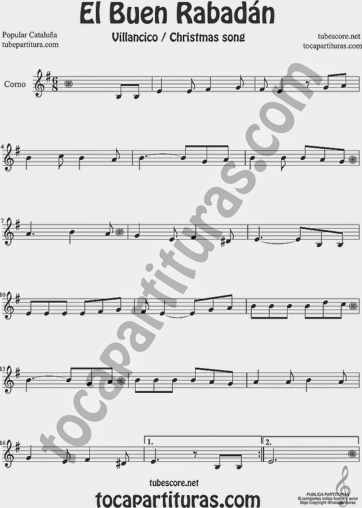 El Buen Rabadán Partitura de Trompa y Corno Francés en Mi bemol Sheet Music for French Horn Music Scores Villancico Christmas Carol