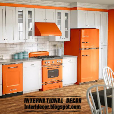 Contemporary orange kitchen cabinets designs 2015, orange and white kitchen