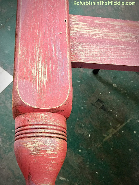 leg of headboard, with chalk paint application