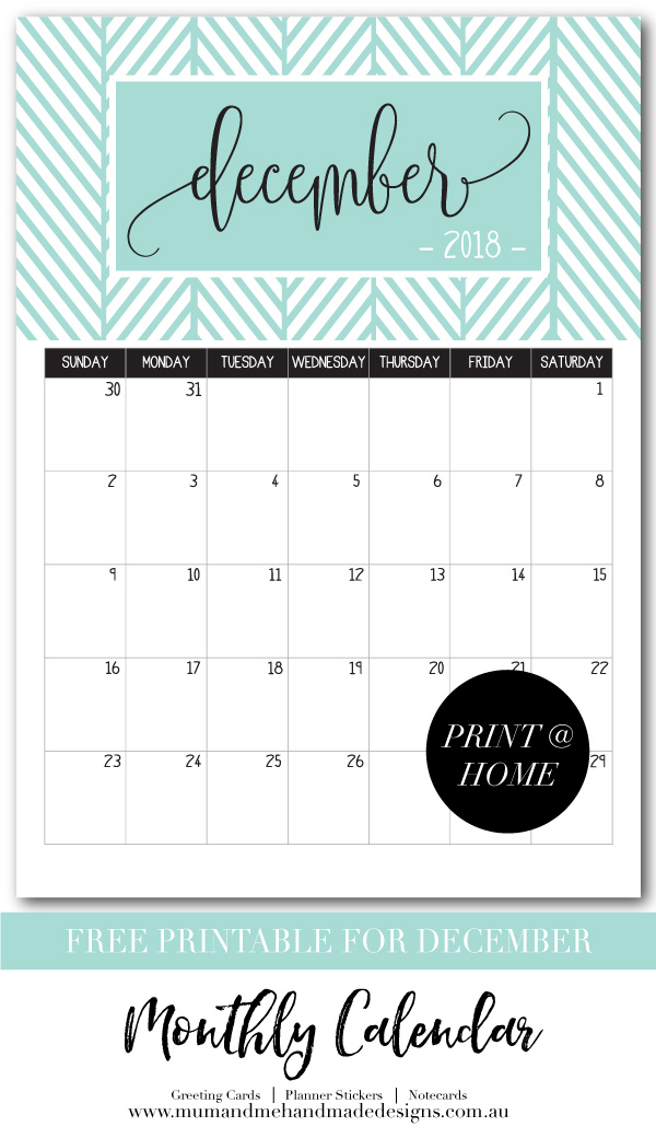 Free Printable Monthly Calendar - Neptune Green Herringbone by Mum and Me Handmade Designs