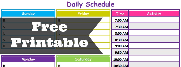 printable daily schedule kids
