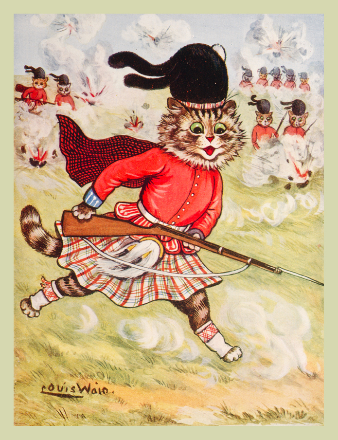 Louis Wain Cat Print Mounted Art 1983 Vintage Original Print Ready to Frame  Entrenched Soldier Cat