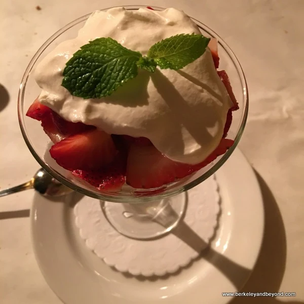 fresh strawberries and whipped cream at Izzy's Steak & Chop House in Oakland, California