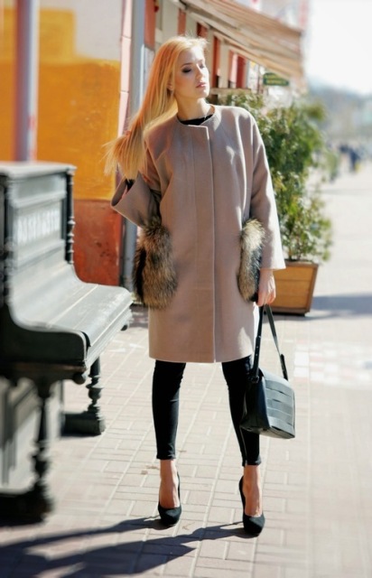 Меховые карманы: с чем носить пальто с меховыми карманами